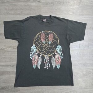 Vintage 90s Fruit Of The Loom Best T Shirt Dreamcatcher Native Art USA Men Large
